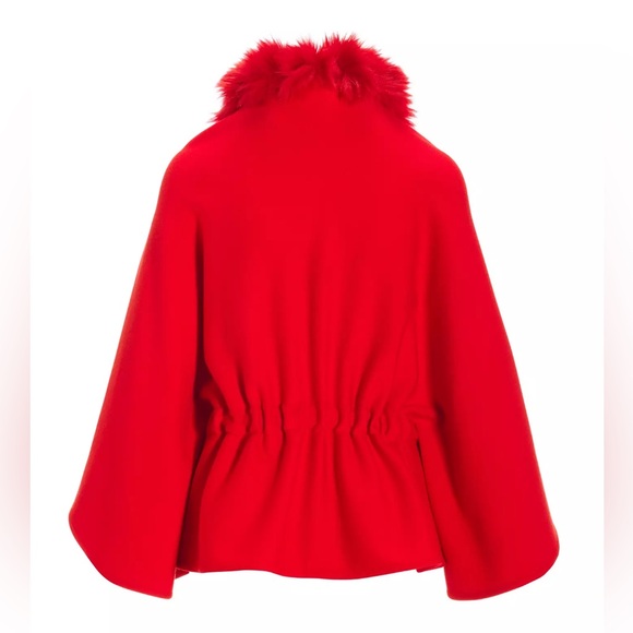 Boston proper Faux Fur Tie Waist Poncho Racing Red- Worn once - Picture 7 of 12